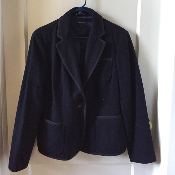 Lands' End Jackets & Blazers - Lands End Navy Blue Wool Grosgrain Trim Blazer Jacket Womens 16 Tailored Lined